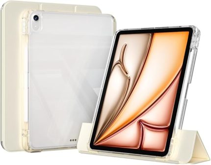 iPad Air 13inç M4/M3/M2 ile uyumlu Kılıf Kalem Bölmeli Akrilik Şeffaf Ayrılabilir Case 2026-2024 Gold