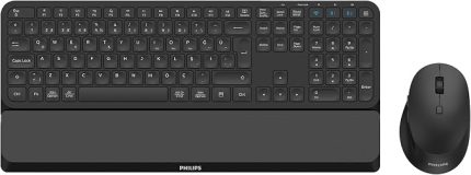 SPT6607 Kablosuz Türkçe Q Klavye Mouse Seti, 2.4GHz + Bluetooth, 3200 DPI, 110 Tuş, Çıkarılabilir Bilek Desteği, 3 Cihaza Kadar Bağlantı, Siyah