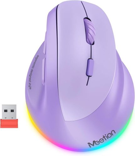 Ergonomik fare, kablosuz dikey fare RGB arkadan aydınlatmalı şarj edilebilir fare, Bluetooth (5.2 + 3.0) ve USB-A USB-C adaptörlü 4 ayarlanabilir DPI uyumlu Mac/Windows/Andriod/PC/Tablet/iPad