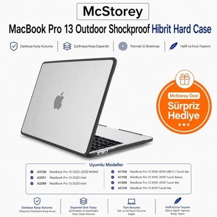 MacBook Pro 13 İnç Darbe Korumalı Kılıf A2338 M1 M2 Uyumlu Mat Yarı Şeffaf Sert Kapak, Esnek Köşe Korumalı, A1706 A1708 A1989 A2159 A2251 A2289 Şeffaf