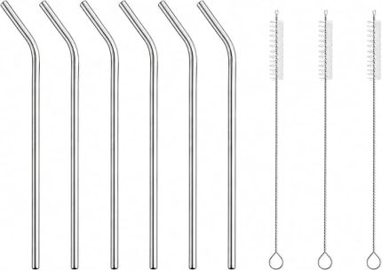 Home 6’lı Krom Paslanmaz Metal Pipet Seti – 3 Adet Pipet Temizleme Fırçası Hediyeli, Çevre Dostu Metal Pipet, Dayanıklı Paslanmaz Çelik Pipet, Uzun & Kısa İçecek Pipeti Seti (6 Lı Yan Set)
