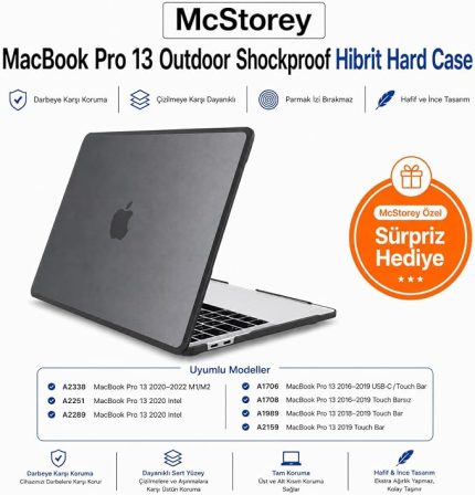 MacBook Pro 13 İnç Darbe Korumalı Kılıf A2338 M1 M2 Uyumlu Mat Yarı Şeffaf Sert Kapak, Esnek Köşe Korumalı, A1706 A1708 A1989 A2159 A2251 A2289 Siyah