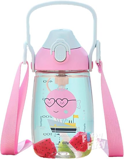 Pipetli 500 Ml Boyun Askılı Tritan Çocuk Su Matarası -Kutulu- FFUZ2201500 Pembe