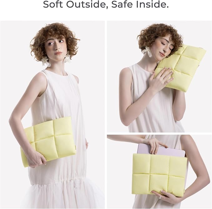 Puffy 13/14 inç taşınabilir kılıf, yastıklı yastıklı kılıf, MacBook Air M5 A3449, MacBook Pro 14 M5 Pro/MAX A3426 A3427, MacBook Neo A18, sarı tereyağı - Görsel 2