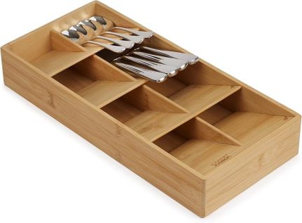 Joseph Drawer Store - Büyük kompakt çatal bıçak çekmecesi düzenleyici, 8 bölmeli, 48 parça, bambu
