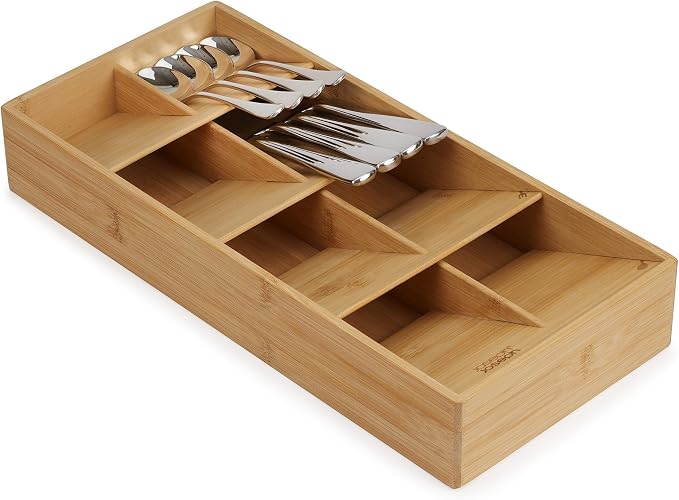 Joseph Drawer Store - Büyük kompakt çatal bıçak çekmecesi düzenleyici, 8 bölmeli, 48 parça, bambu