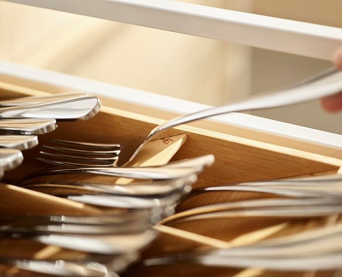 Joseph Drawer Store - Büyük kompakt çatal bıçak çekmecesi düzenleyici, 8 bölmeli, 48 parça, bambu - Görsel 5
