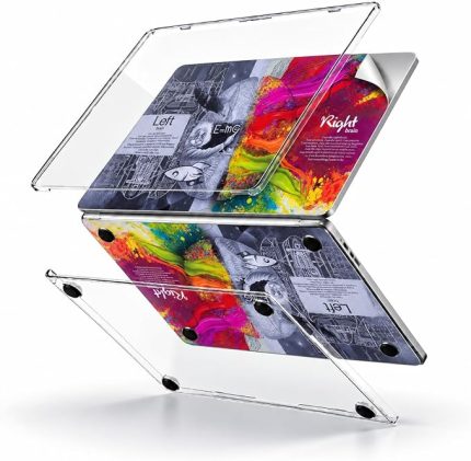 MacBook Air 13.3 İnç Kristal Parlak Şeffaf Sert Kılıf A1932 A2179 A2337 M1 Uyumlu + Sağ Beyin Sol Beyin Desenli 3M Sticker + Şeffaf UK Enter Klavye Koruyucu 3'lü Set Gri