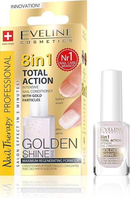 Cosmetics 8'i 1 Arada Total Action Golden Shine Altın Işıltılı Tırnak Bakımı, 12 ml